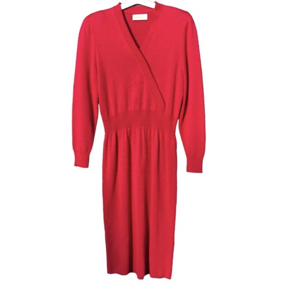 Vintage 80s 90s Maxi Sweater Wrap Dress Shoulder Pads Cranberry Red Sz S/ M - Picture 1 of 8